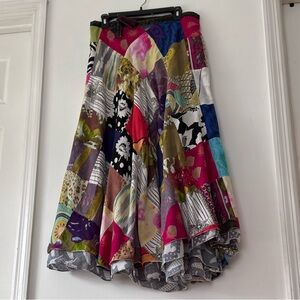 Boho Floral Colorful Patchwork Wrap Around Skirt Whimsygoth Hippie Medium - XL